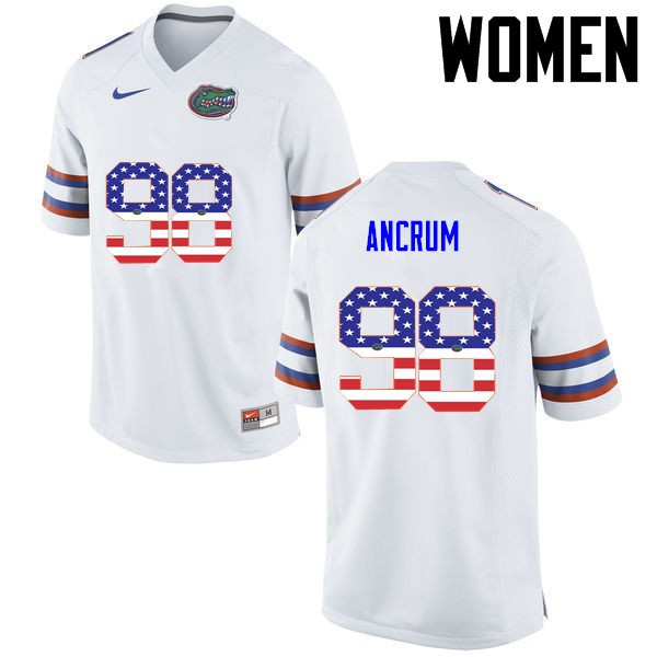 Florida Gators Women #98 Luke Ancrum College Football Jersey USA Flag Fashion White